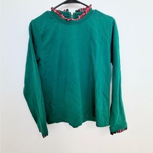 J. Crew Green Top with Plaid Collar Holiday Shirt